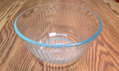 Pyrex 7402-S Soda Lime Blue Tint Glass Ribbed 6 CUP Mixing Nesting Bowl 