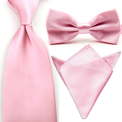 Men Satin Solid Plain Bowtie Wide Necktie Pocket Square Set Tie Handkerchief Lot - Picture 13 of 19