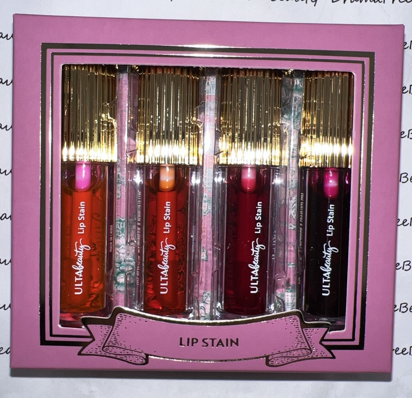 Ulta Beauty 4 Piece Mini Pink, Orange, Berry & Red Lip Stain Gift Set Box ~ BNIB