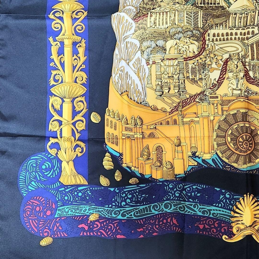 HERMES 100% Silk Scarf L'Atlantide 34.65in x 34.65in Yellow