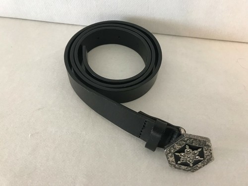 Cinturón Fabio Corti 100% Cuero Negro Floral Hebilla Talla Grande - Imagen 4 de 8