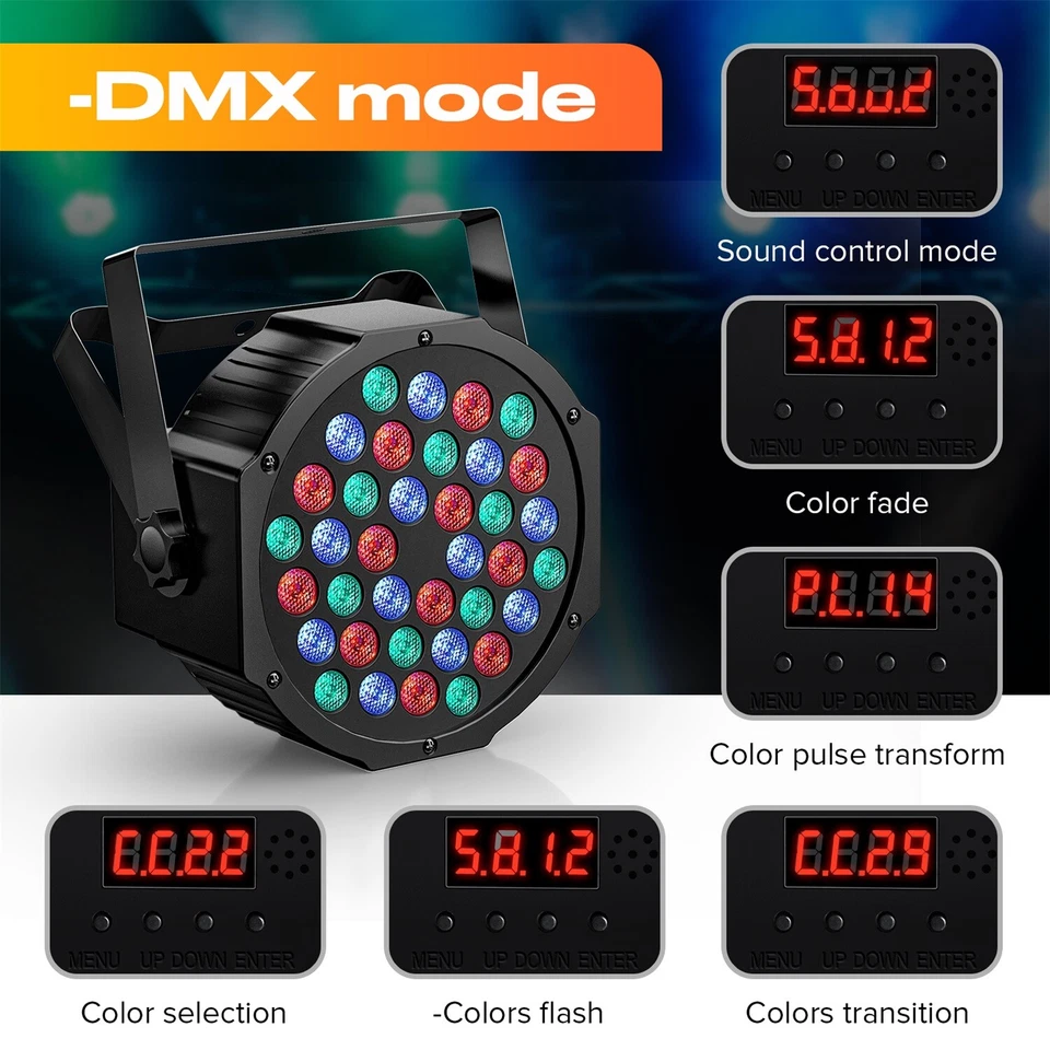 10PCS Rechargeable Par Lights 36W RGB Battery Wireless LED DJ Uplights w/Remote - Image 2 of 4