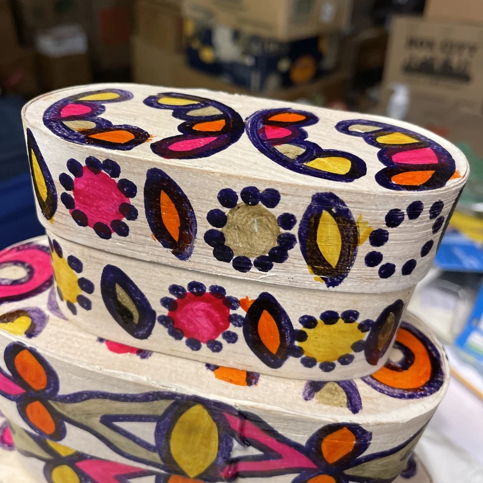 Vintage Painted Wood Nesting Boxes Canisters Set of 4 1960s-70s - Image 2 of 4