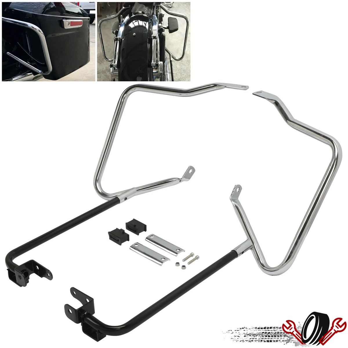 Street Glide Road King Accessories Hard Saddlebag Guard Rail Mount Bracket For Harley Touring Models 1997-2008 - Chrome & Black Saddle Bag Support Bracket - Foto 14