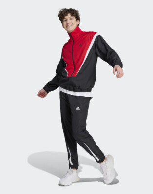  Adidas Woven Non-Hooded Full Tracksuit Herren Ganzanzug Schwarz Scarlet 