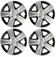 4x Wheel Trims Hub Caps 14" Covers in Silver and Black Alloy Look