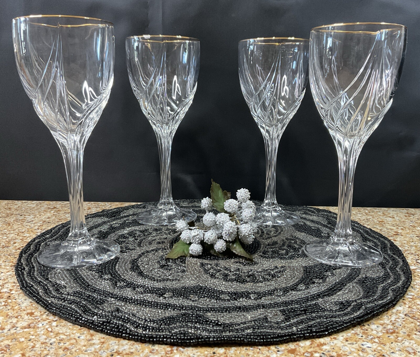 Lenox Debut Gold-Rim 4 Oz Crystal Goblets Set of 4 in Excellent Condition 7 3/8