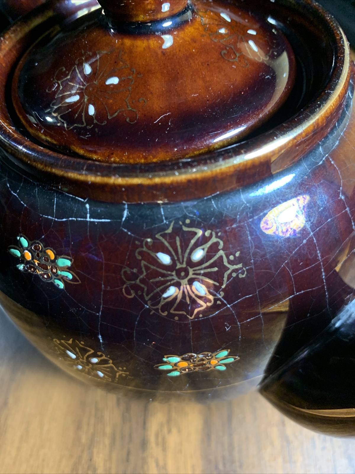 Vintage Brown Betty Redware Teapot Hand Painted Moriage Style /Lid Made in Japan eBay