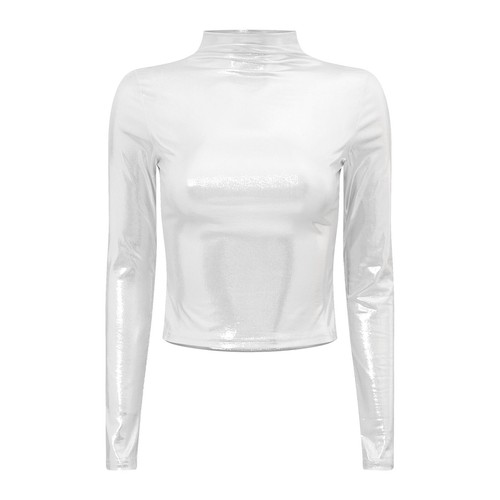 Damen Metallic Tops Wetlook Glänzend Unterhemd Crop Top Oberteile Party Tops - Picture 12 of 41