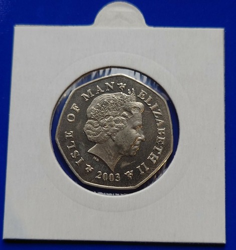 Scarce 2003 ISLE OF MAN IOM 50p Pence Christianity Celtic Cross Unc Coin - Picture 2 of 3