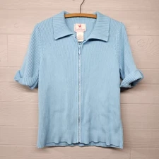 The Quacker Factory Blue Full Zip Shirt Womens Size Large
