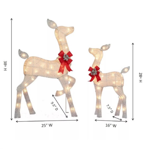 Christmas Fawn And Doe Deers Figurine Set Lighted Outdoor Indoor Decorations New - Picture 3 of 3