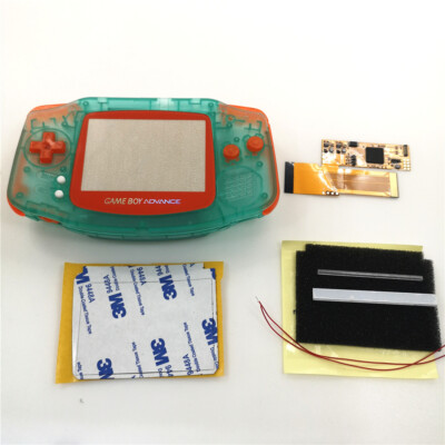 Luminous Clear Green shell w/Orange Lens Button IPS Screen mod For Nintendo GBA