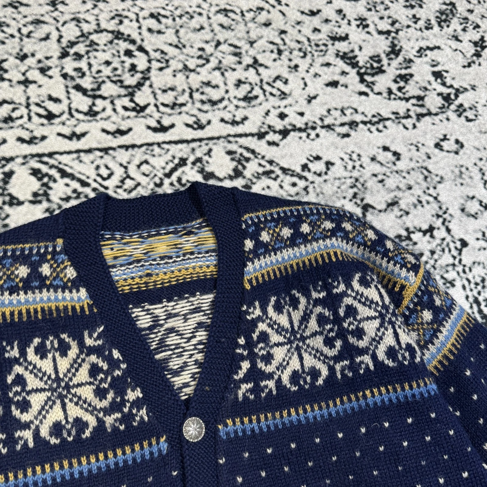 GUCCI Cardigan maglione lana blu navy unisex vintage taglia S Norvegia Natale Y2K anni 90