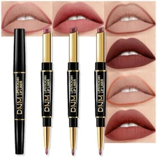 evpct 3Pcs Matte Lip Liner and Lipstick Combo Set Kit for Women, DNM Magic