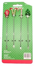 NEW Sleigh Bell Bistro Christmas Glass Metal Food Picks Appetizers Serving 4 PC