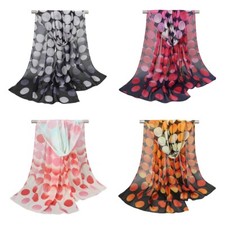 Women Retro Chiffon Polka Dots Long Scarf Wrap Shawl Neck Soft Sheer Scarf