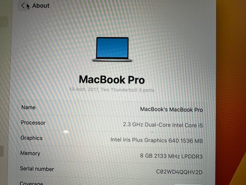 Apple MacBook Pro 13" A1708 2.3GHz Core i5 8GB RAM 250GB SSD 2017 Ventura - Picture 11 of 17