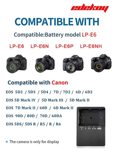 LC-E6 Charger LP-E6 LP-E6N For CanonBattery EOS 70D 60D 5D Mark III 5D Mark 6D - Photo 6 sur 9
