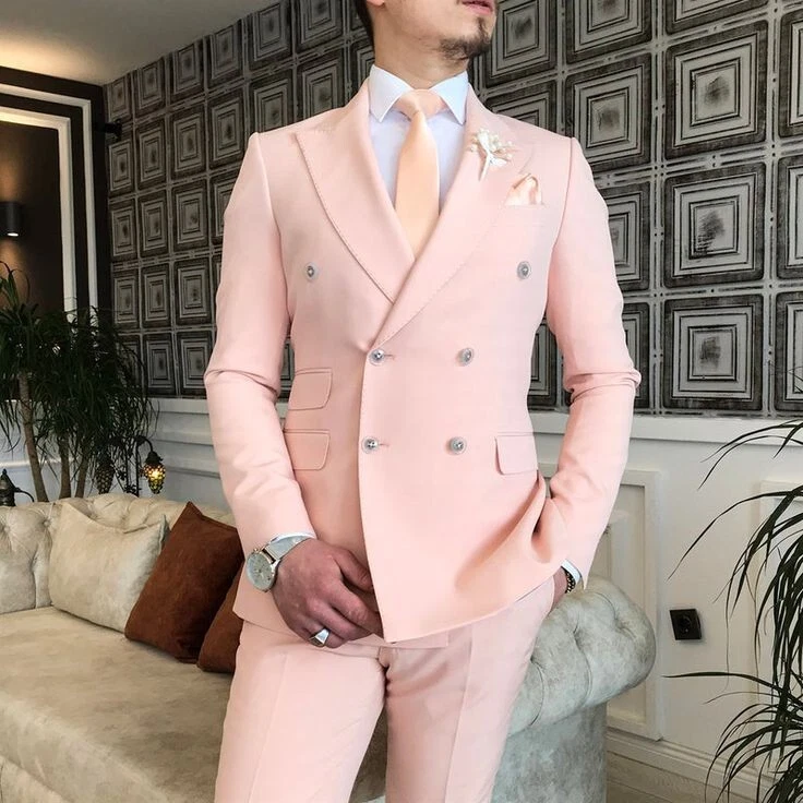 Mens pink double breasted blazer sale