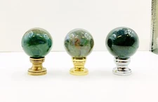 Stone Lamp Finial-GREEN OCEAN JASPER Lamp Finial W/AB, PB or Chrome Base (1-PC.)