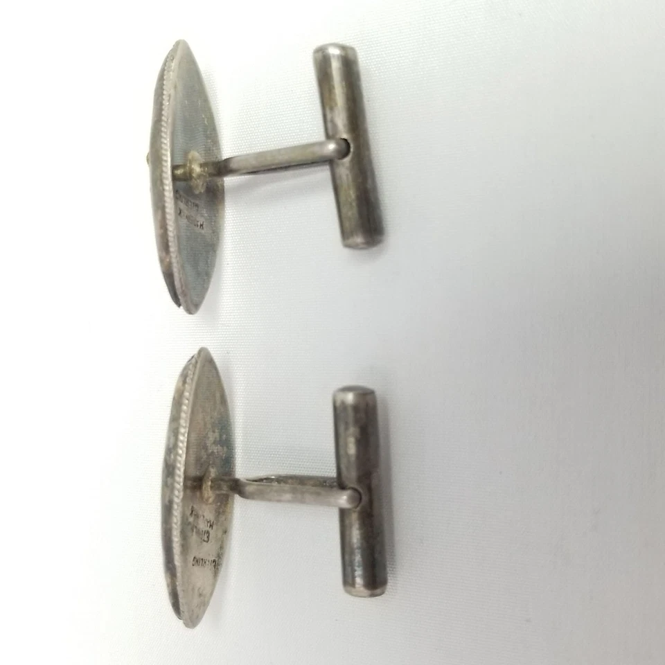 Gemelos vintage de plata esterlina estilo chino madreperla con forma de marquesa Foto 4 de 4