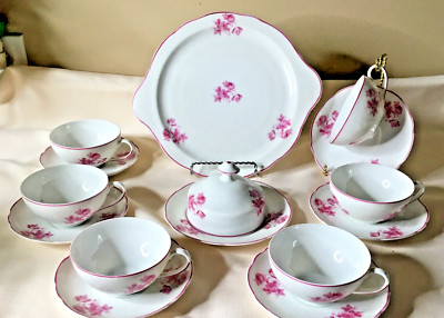 Vista Alegre Portugal Pink Roses 19 Piece Teaset Teapot/Creamer/Sugar/Cups++