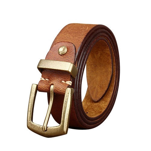 Men Heavy Duty Genuine Leather Belt Brass Buckle Single Prong Jeans Belt - Picture 2 of 17