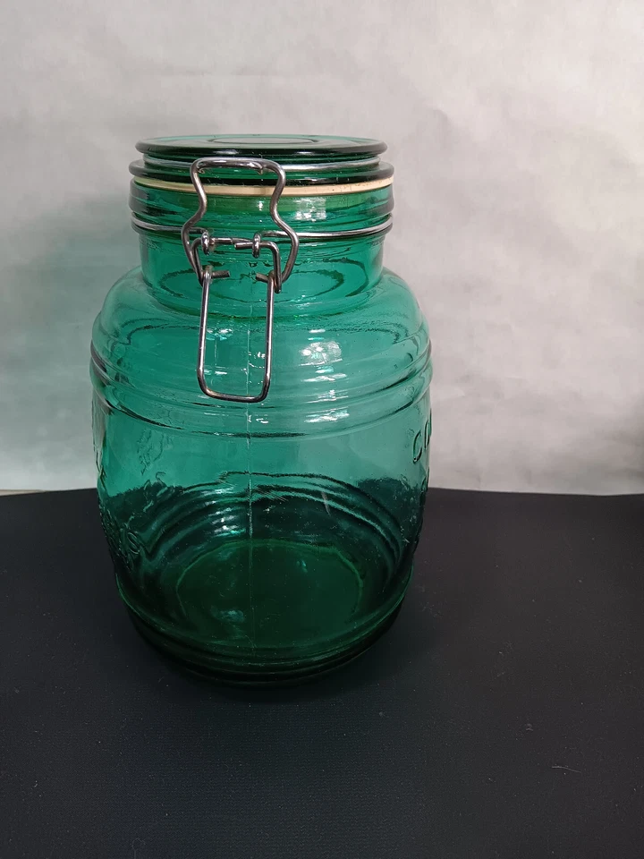 Galletas barril bote de vidrio tarro verde 1 1/2 cuartos galletas harina azúcar sello de goma Foto 2 de 4