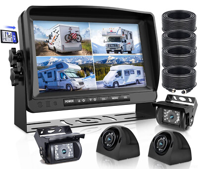 IPoster 7-Inch Quad Split Screen Monitor With 4 X 4-Pin IR CCD Cameras – Wired Rear View System For Truck, RV - View #3