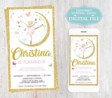 You Print, Ballerina Invitation, Ballet Birthday Party, Butterfly, Digital File