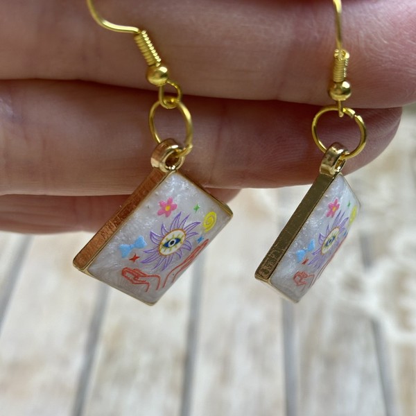 Alternate view of Evil Eye Sun Mudra Hook Dangle Earrings Gold Plated Womens Symbol Jewellery New