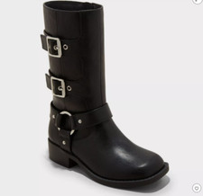Art Class-Girl's Dee Black calf-high side zipper triple buckle boots size 2