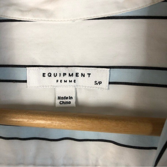 Equipment Essential Button Front Striped Long Sle… - image 7