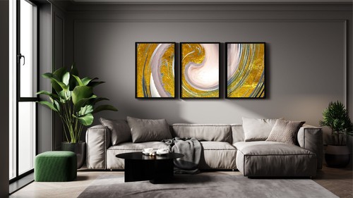 Quadri arte da parete su tela giallo senape e grigio per decorazione soggiorno - Foto 2 di 7