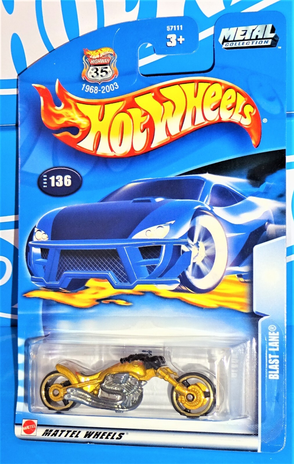 Hot Wheels 2003 Mainline #136 Blast Lane Motorcycle Gold w/ Black Handlebars