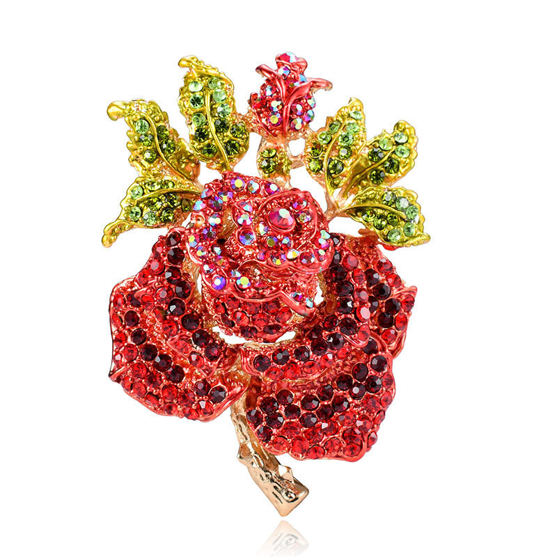 Vintage Rhinestone Brooches Women Fashion Luxury Rose Brooch Pin