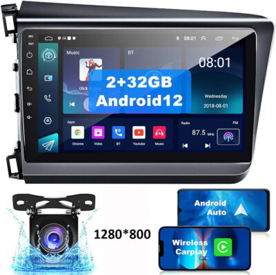 9'' Screen Radio Android 12.0 Car Stereo Apple CarPlay For Honda Civic 2012 RDS