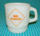 Vtg Milk Glass Coffee Mug Cup Anchor Hocking Ms. Working Orange White VgC