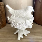 VTG Westmoreland White Milk Glass Robin on Twig Nest Covered Dish Footed 1920s