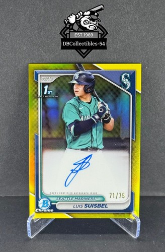 2024 Bowman Chrome Luis Suisbel 1st Yellow Auto 71/75 Seattle Mariners - Picture 1 of 2