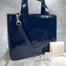 GUCCI 000.1013.0504 GG 2Way Shoulder Bag Navy Patent Leather Logo From Japan