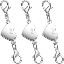 925 Sterling Silver Magnetic Heart Clasp Set for Necklaces and Bracelets, Doubl