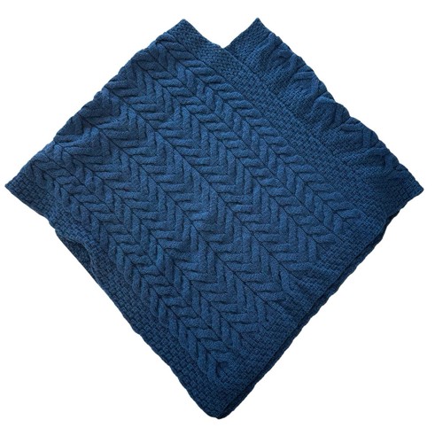 Kilronan Knitwear Poncho M/L Blue Merino Wool Cable Chunky Fisherman Ireland - Picture 9 of 13