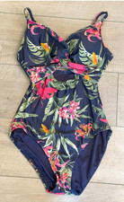 NWT SOMA LE TIGRE TROPICAL NAVY TWIST FRONT KEYHOLE ONE PIECE SWIMSUIT SZ 6