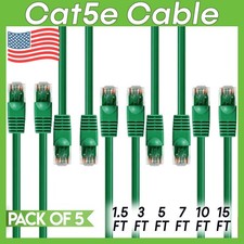 5 PACK Cat5e Cable Green Cat 5 Patch Cord Ethernet RJ45 Connectors LAN Wire
