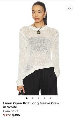 Enza Costa Women s S White Lightweight Knit Crew Neck Long Sleeve Pullover