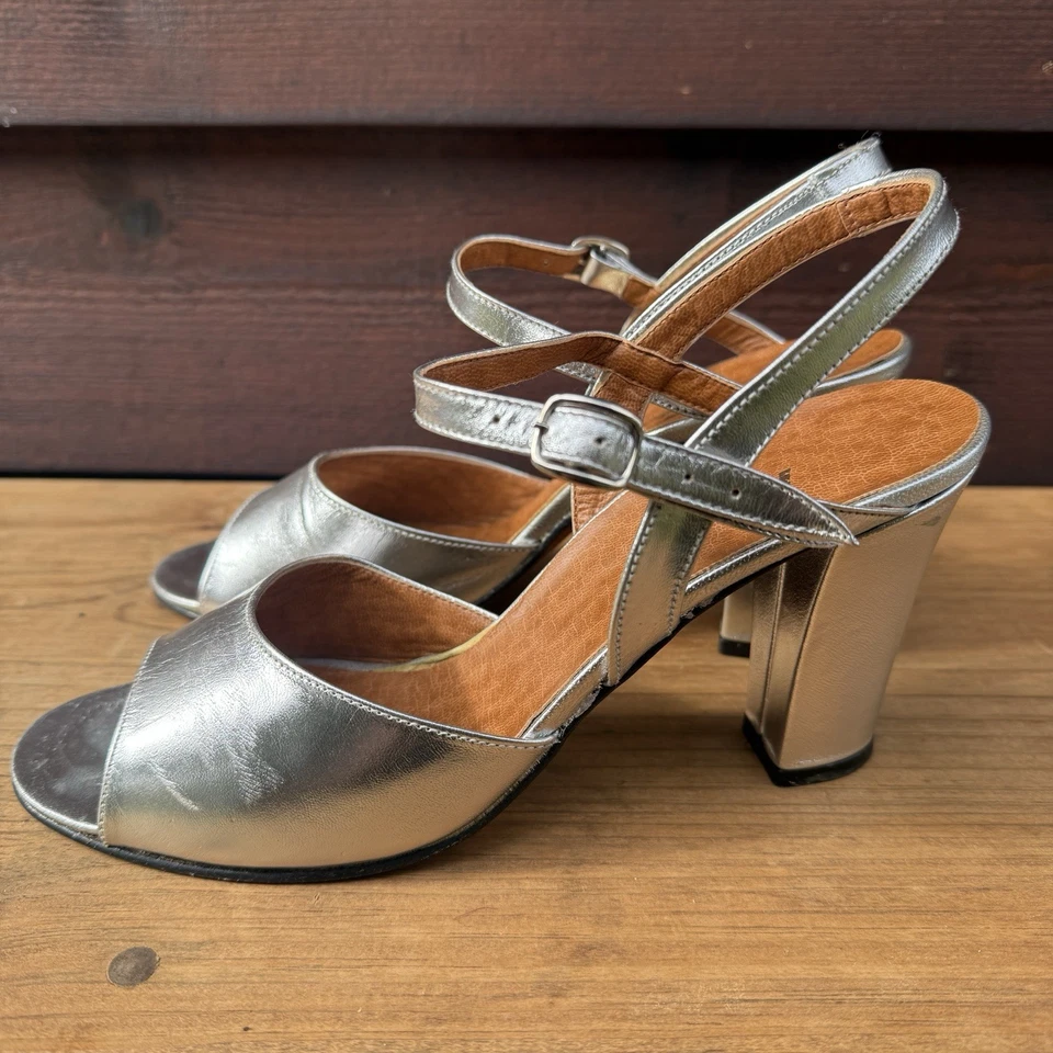 VTG 1950s 60s Metallic Slingback Heels Shoes Silver GOGO MOD Italy Tintoretto - Image 2 of 4