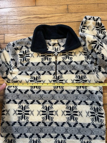 Vintage LL Bean Fleece 1/4 Zip Pullover Snowflake Geometric Pattern Kids Medium - Picture 8 of 9