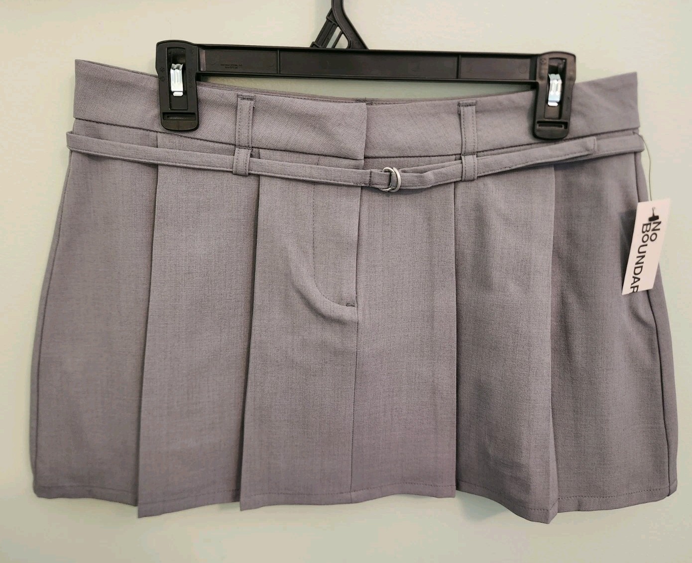 No Boundaries Women's SMALL 4-6 Belted Prep Pleated Mini Skirt GRAY #10725